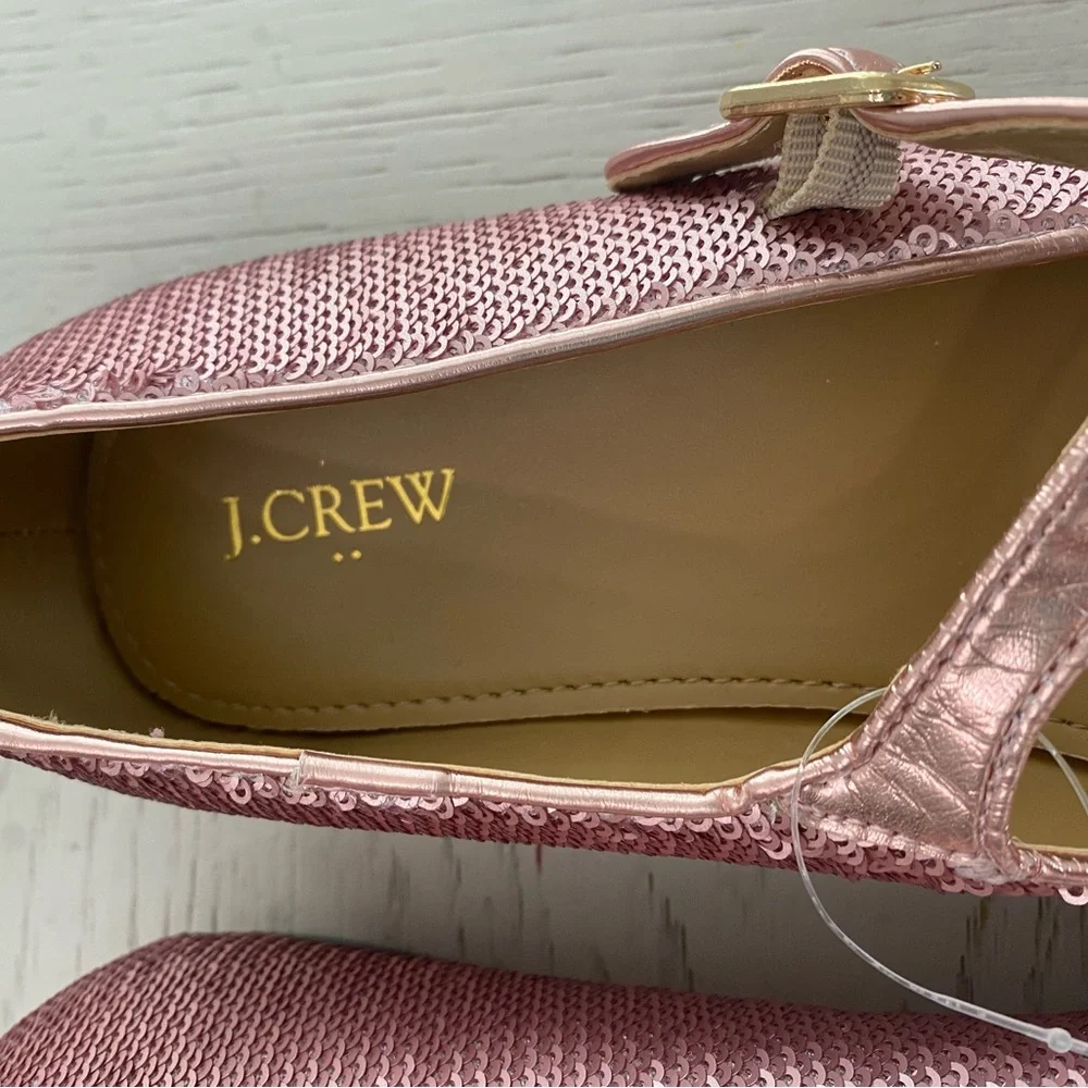 J. Crew Girls' Metallic Light Pink Rose Sparkling Mary Jane Buckle Flats Shoes 5